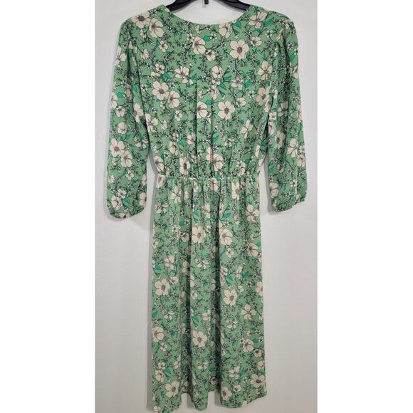 Monteau Los Angelous Womens Dress Large Midi 3/4 Sleeve Floral Boho Cottage Core - Picture 7 of 9